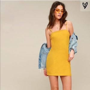 Lulu’s mustard yellow shift dress tie back